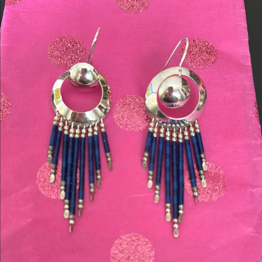 Silver and Blue Dangle Earrings
